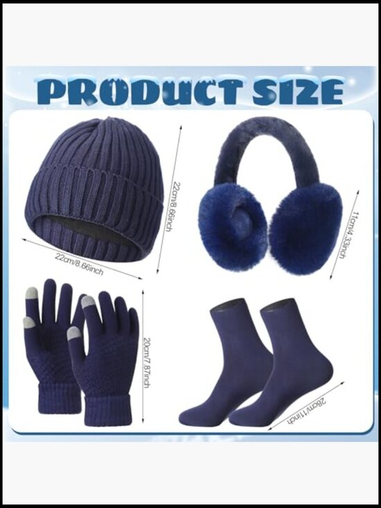 6 Pcs Winter Warm Set: Beanie, Touchscreen Gloves, Scarf, Ear Muffs, Socks main image 4